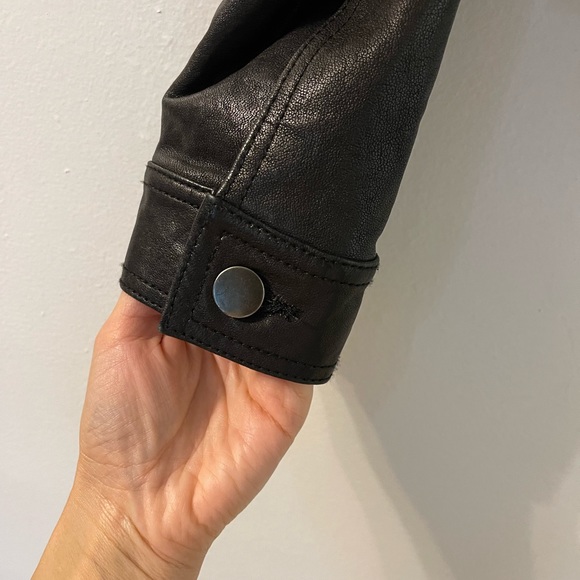 Alexander Wang Blue & Black Denim Jeans jacket with soft leather sleeves. - Picture 5 of 6